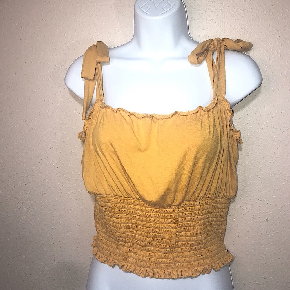 Guess Amalfi Smocked Top Yellow Size L